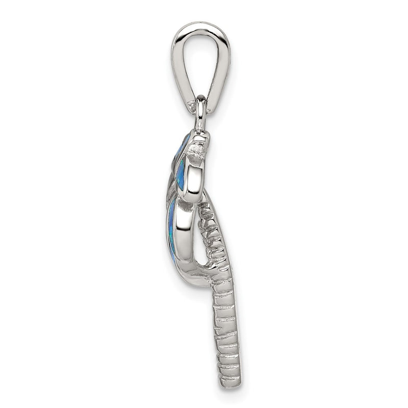 Sterling Silver Rhodium-Plated Created Blue Opal Inlay Palm Tree Pendant