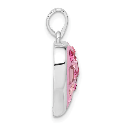 Sterling Silver Pink Stellux Crystal & Enameled Heart Pendant