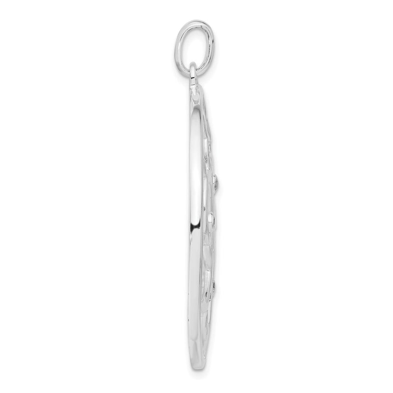 Sterling Silver White Cz Fancy Round Pendant