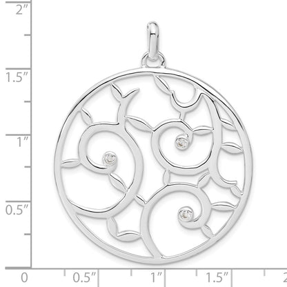 Sterling Silver White Cz Fancy Round Pendant