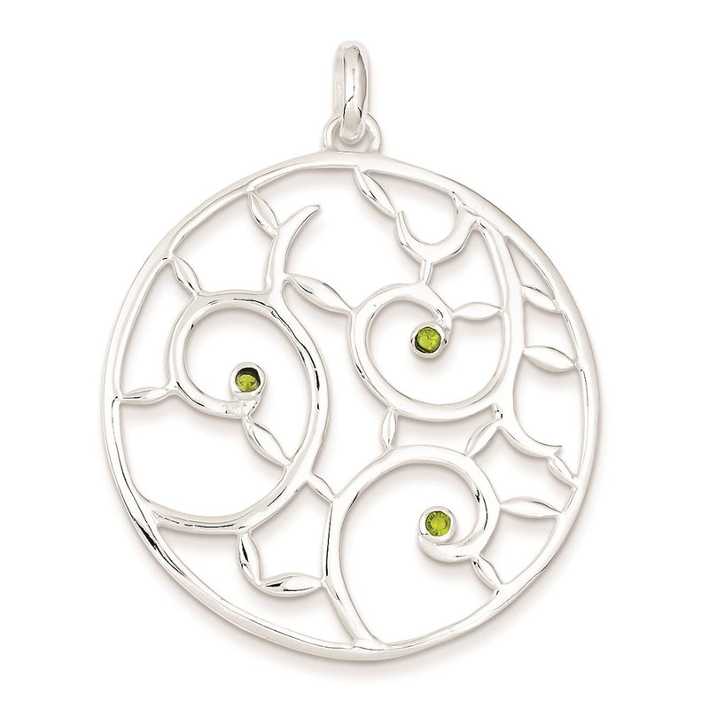 Sterling Silver Green Cz Fancy Round Pendant