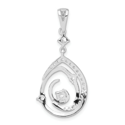 Sterling Silver Fancy Swirl W/ Cz Teardrop Pendant