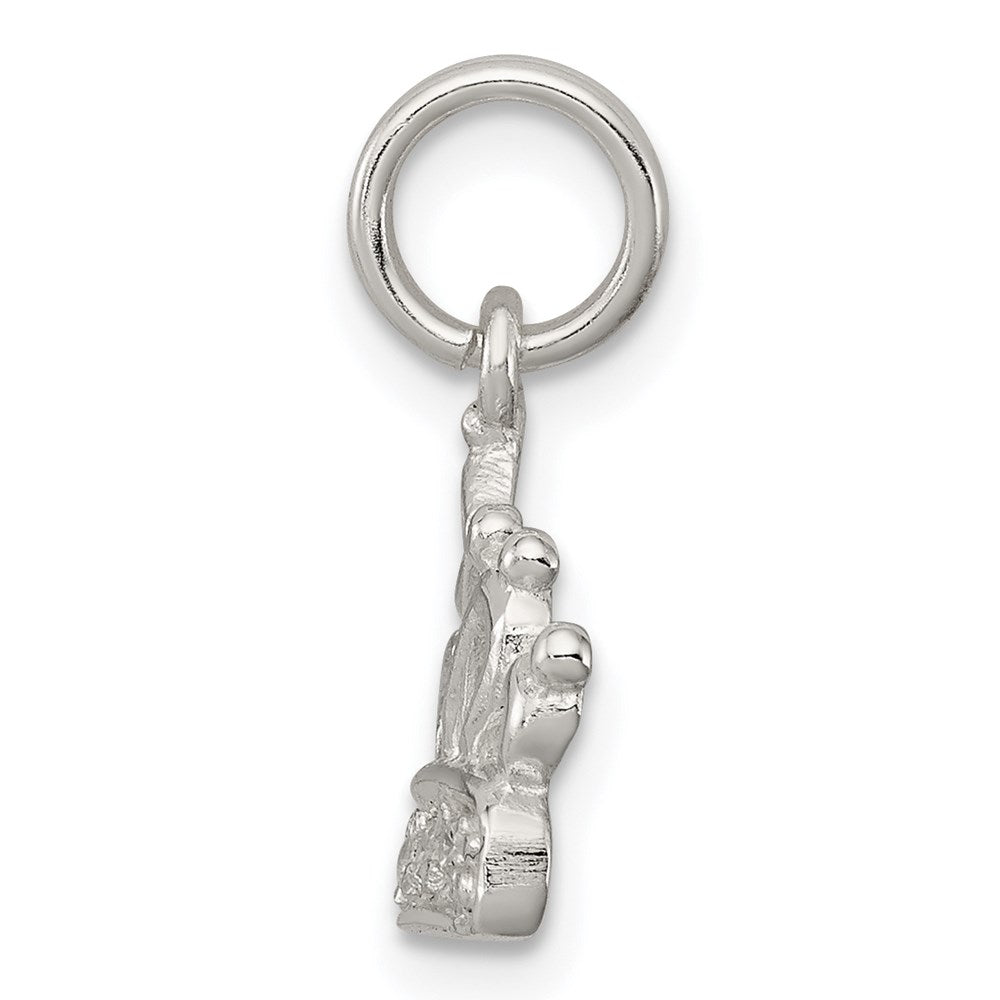 Sterling Silver Rhodium-Plated Cz Polished Crown Charm