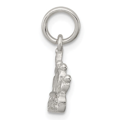 Sterling Silver Rhodium-Plated Cz Polished Crown Charm