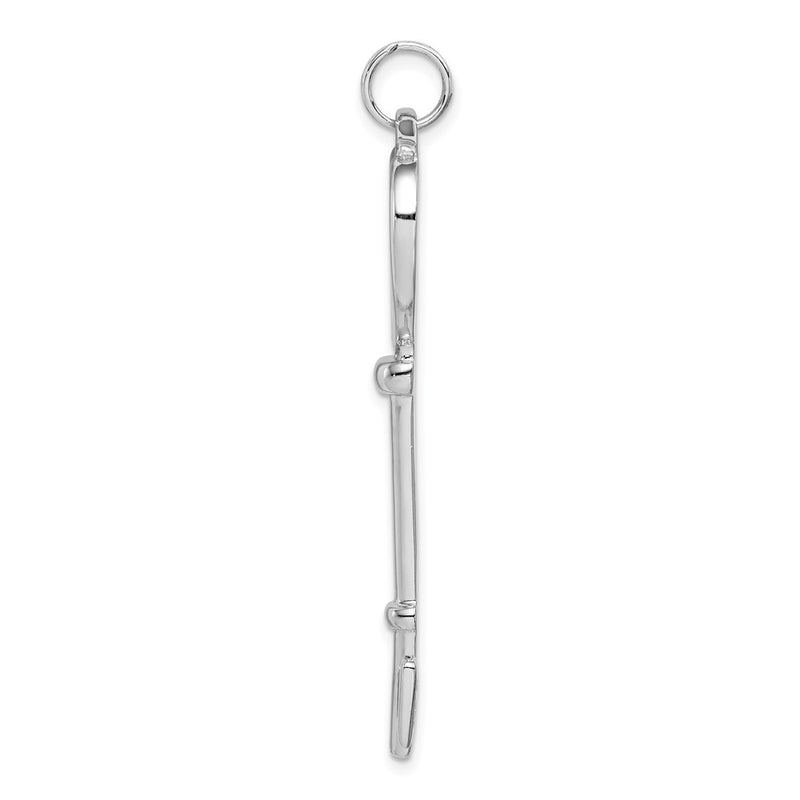 Sterling Silver Rhodium-Plated Open Heart Top Large Key Pendant