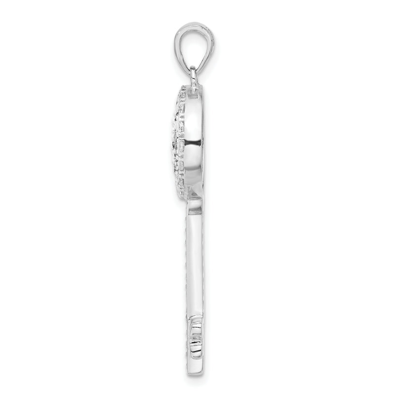 Sterling Silver Black And Clear Cz Peace Sign Key Pendant
