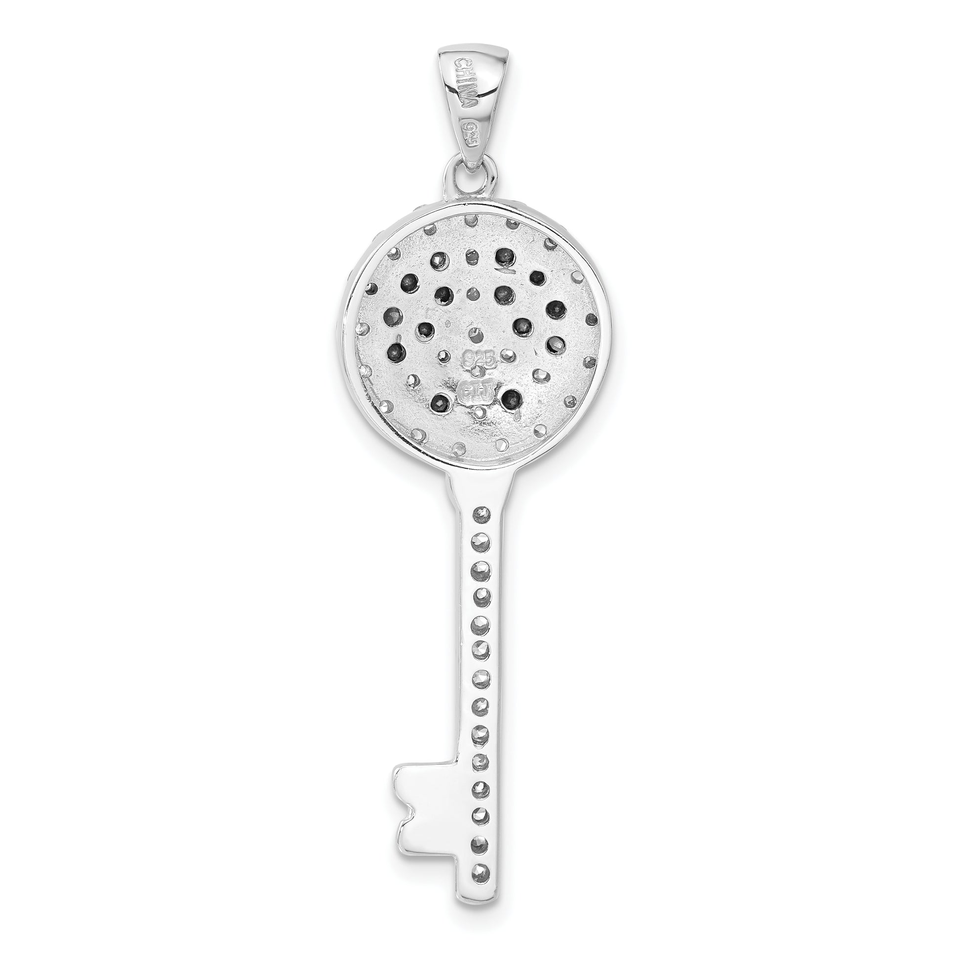 Sterling Silver Black And Clear Cz Peace Sign Key Pendant