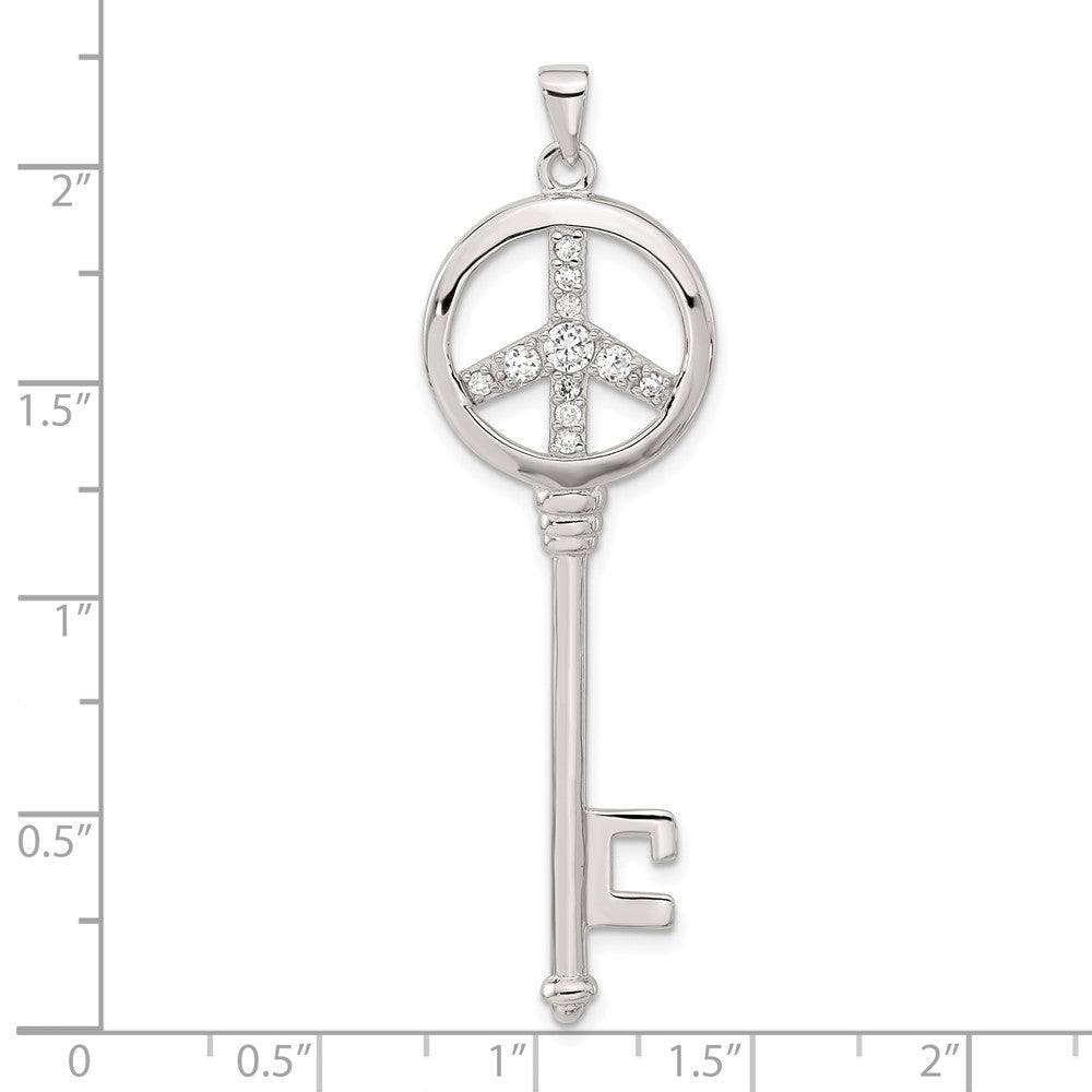 Sterling Silver Cz Large Peace Sign Key Pendant