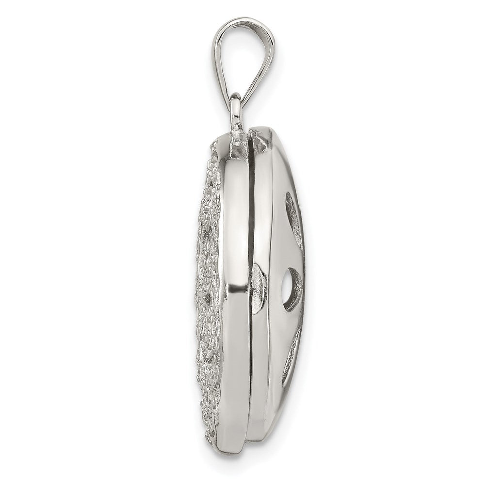 Sterling Silver Rhodium-Plated Cz Flower Design 22mm Locket Pendant