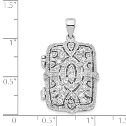 Sterling Silver Rhodium-Plated Fancy Cz Rectangle 24mm Locket Pendant