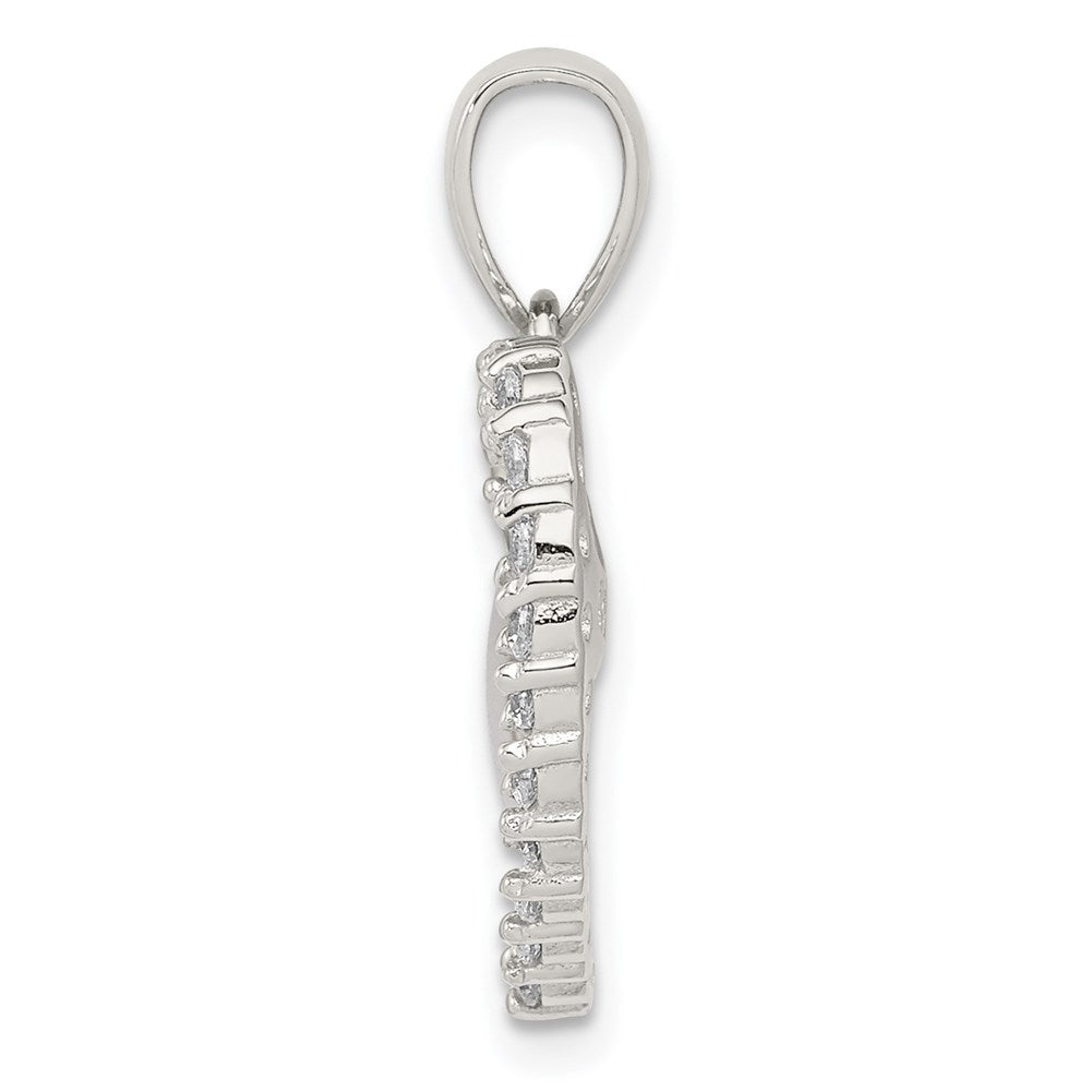 Sterling Silver Rhodium-Plated Cz Heart Pendant
