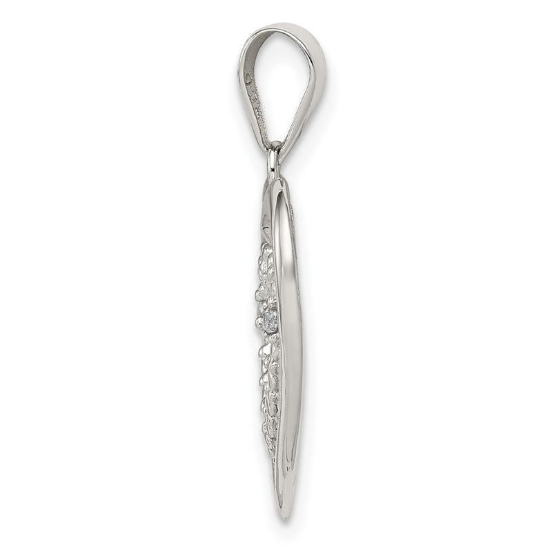 Sterling Silver Rhodium Plated Polished And Cz Double Heart Pendant