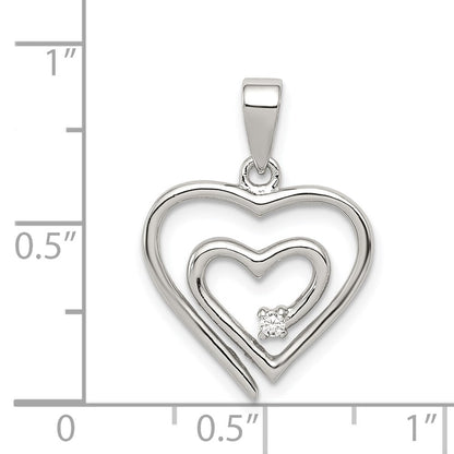 Sterling Silver Rhodium-Plated Single Cz Fancy Heart Pendant