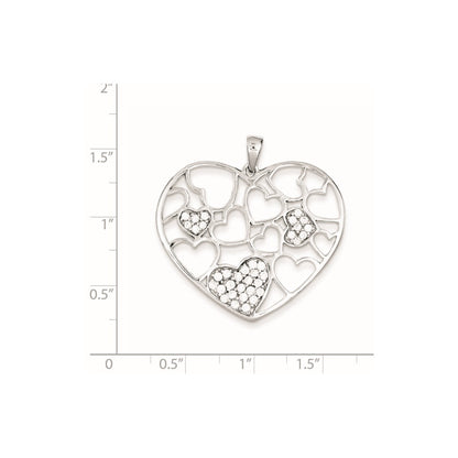 Sterling Silver Polished & Cz Hearts Pendant