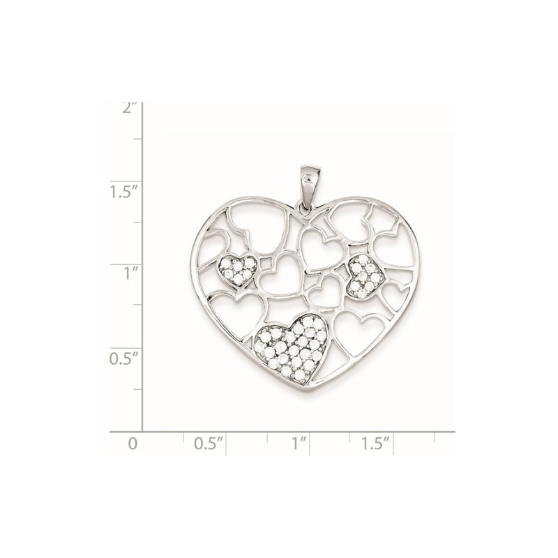 Sterling Silver Polished & Cz Hearts Pendant