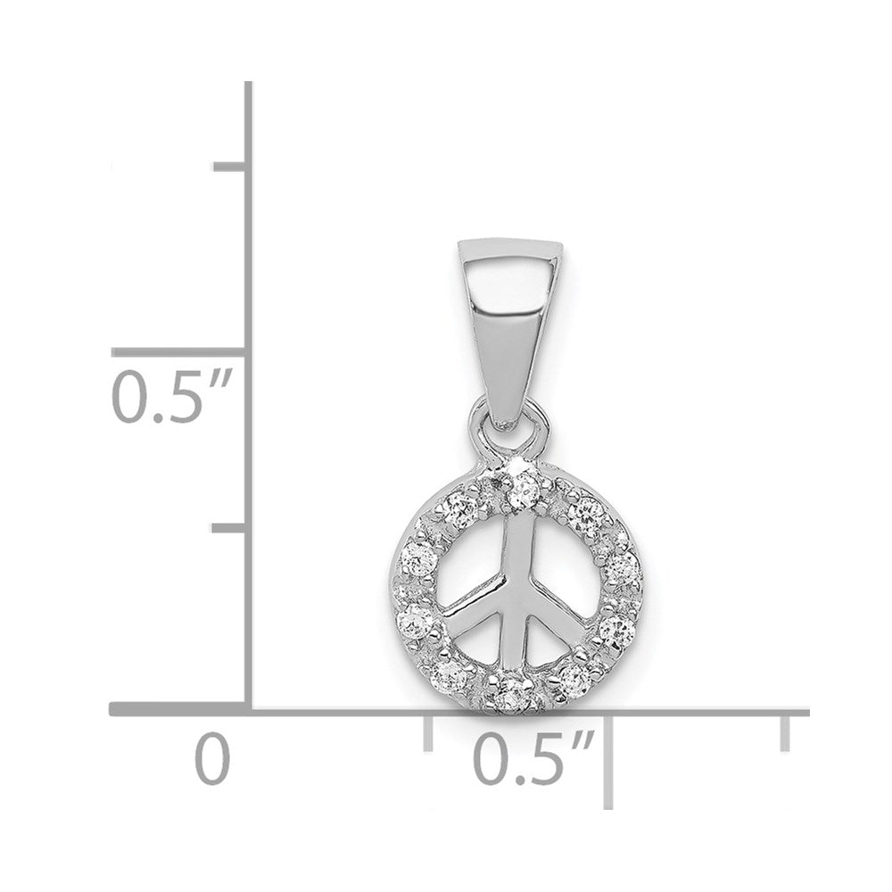 Sterling Silver Rhodium-Plated Small Cz Peace Pendant