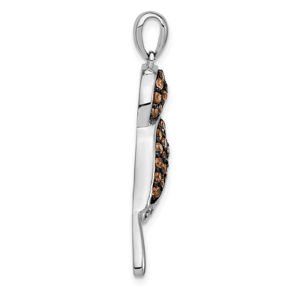 Sterling Silver W/ Black Rhod Champagne & Clear Cz Bird Pendant