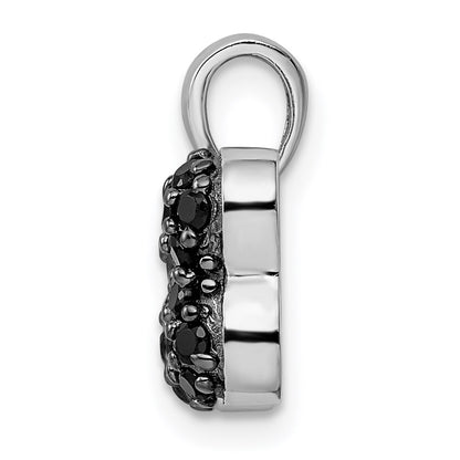 Sterling Silver Rhodium-Plated Black & Clear Cz Dog Bone Pendant
