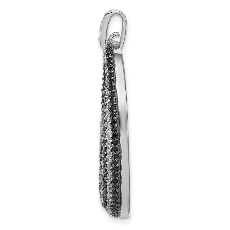 Sterling Silver Rhodium-Plated Black And White Cz Open Oval Fancy Pendant