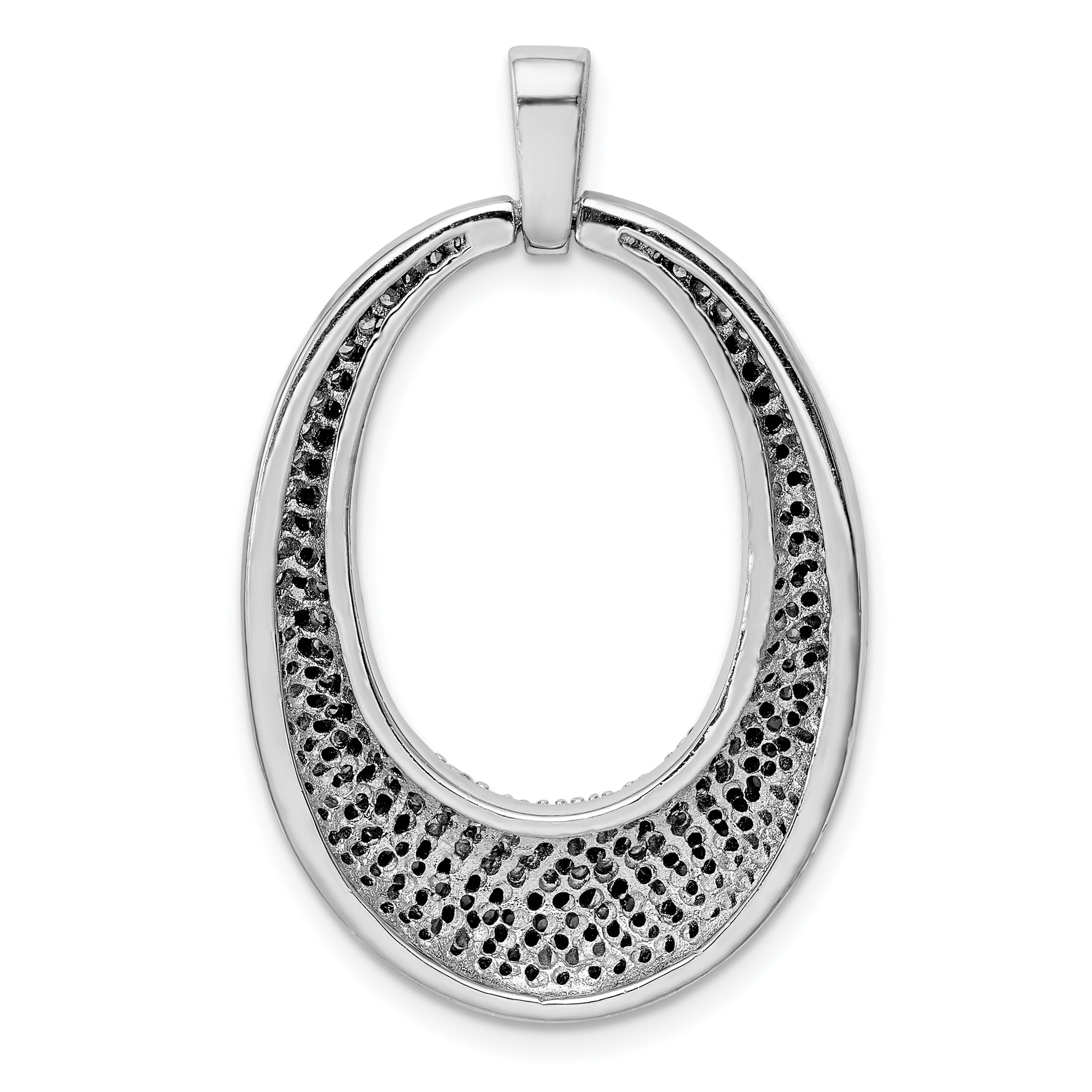 Sterling Silver Rhodium-Plated Black And White Cz Open Oval Fancy Pendant