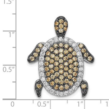 Sterling Silver White & Champagne Cz Turtle Slide
