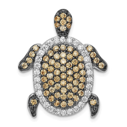 Sterling Silver White & Champagne Cz Turtle Slide