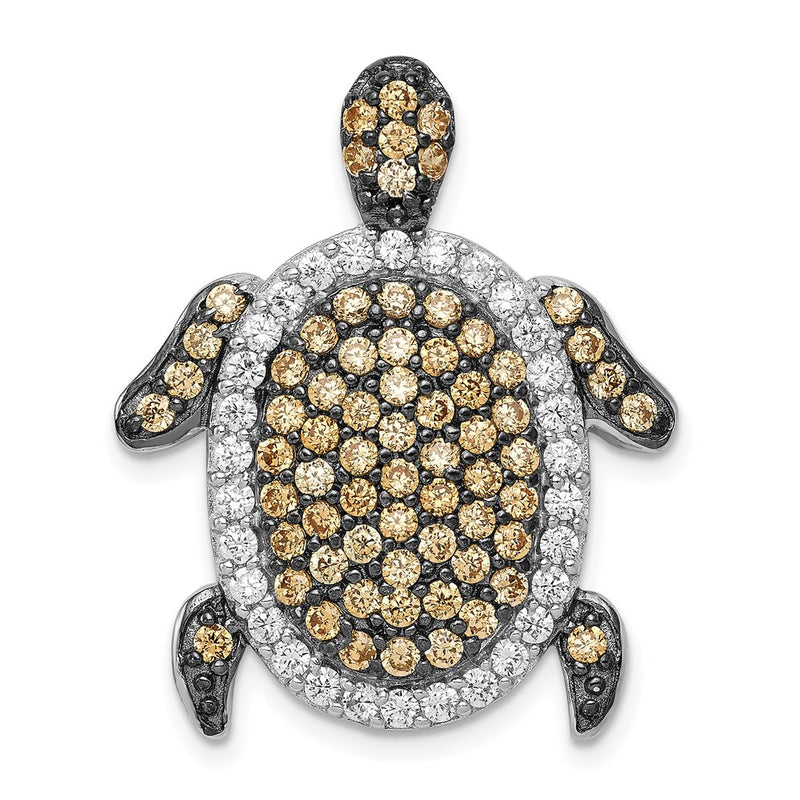 Sterling Silver White & Champagne Cz Turtle Slide