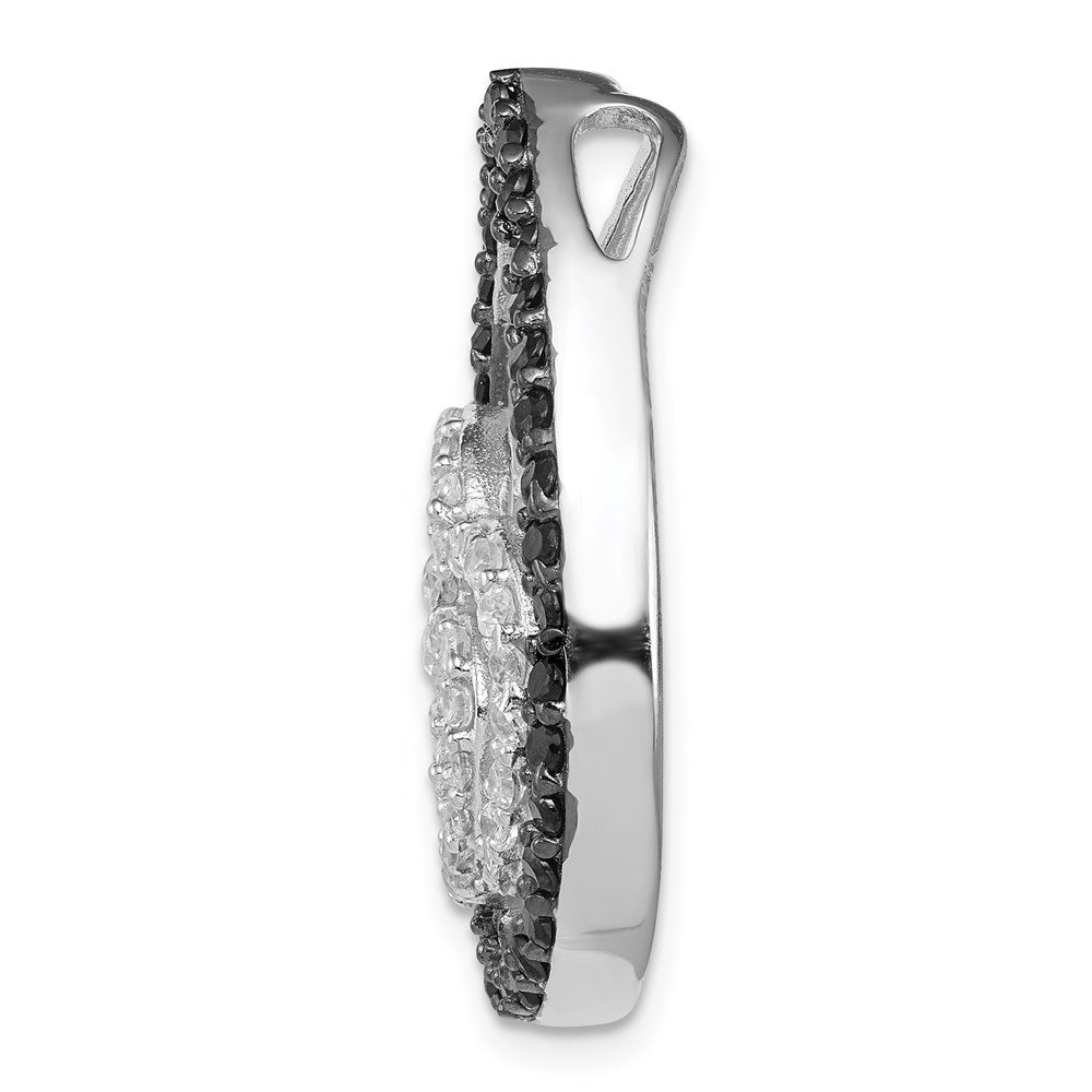 Sterling Silver White & Black Cz Heart Teardrop Slide