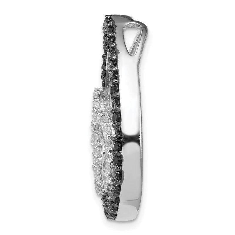 Sterling Silver White & Black Cz Heart Teardrop Slide