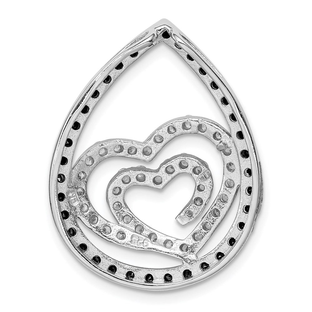 Sterling Silver White & Black Cz Heart Teardrop Slide