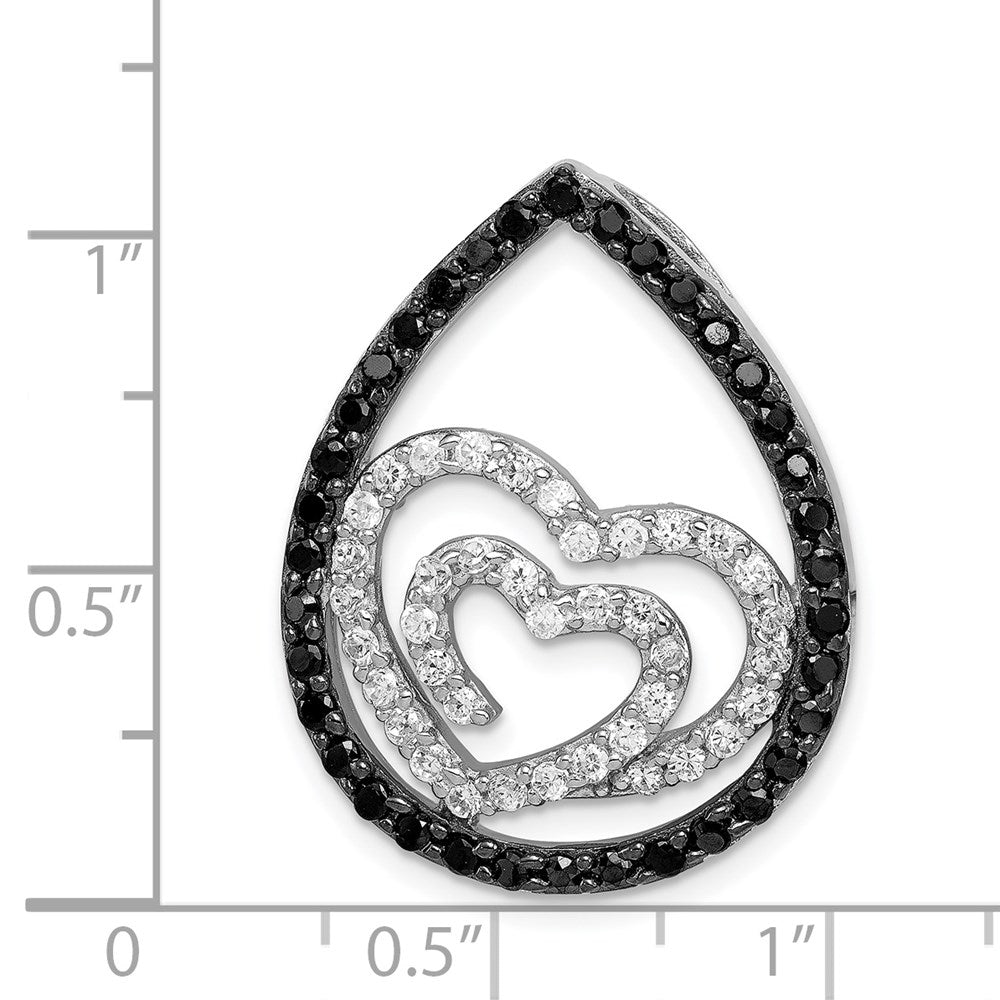 Sterling Silver White & Black Cz Heart Teardrop Slide