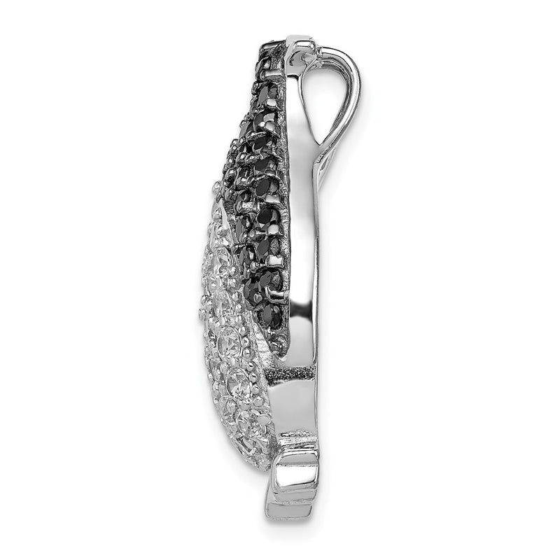 Sterling Silver Rhodium-Plated Black & White Cz Penguin Chain Slide