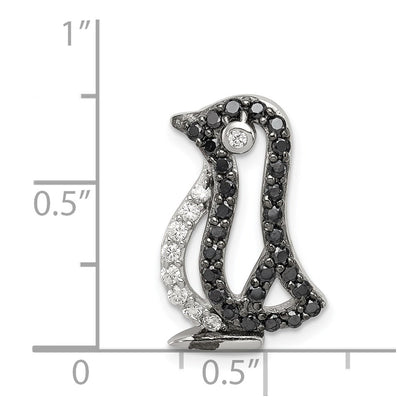 Sterling Silver Rhodium-Plated Black And White Cz Penguin Chain Slide