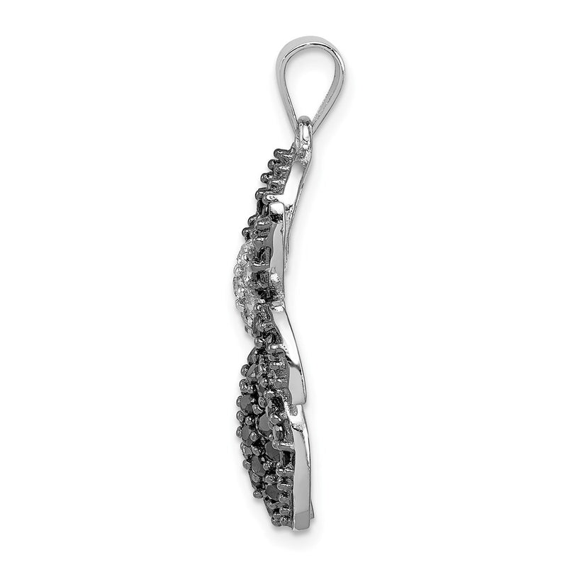 Sterling Silver Rhodium-Plated Black And White Cz Spider Pendant