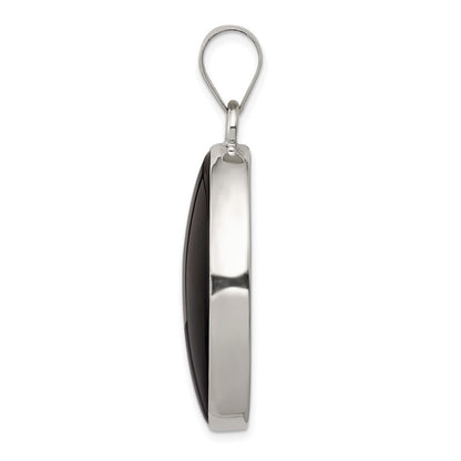 Sterling Silver Rhodium-Plated Onyx Polished Oval Pendant