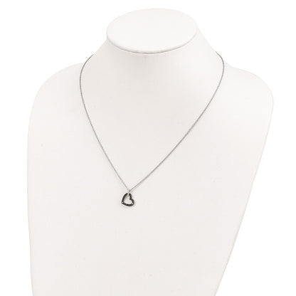 Sterling Silver White Night Rhodium-Plated Black And Diamond Heart Necklace With 2 Inch Extender