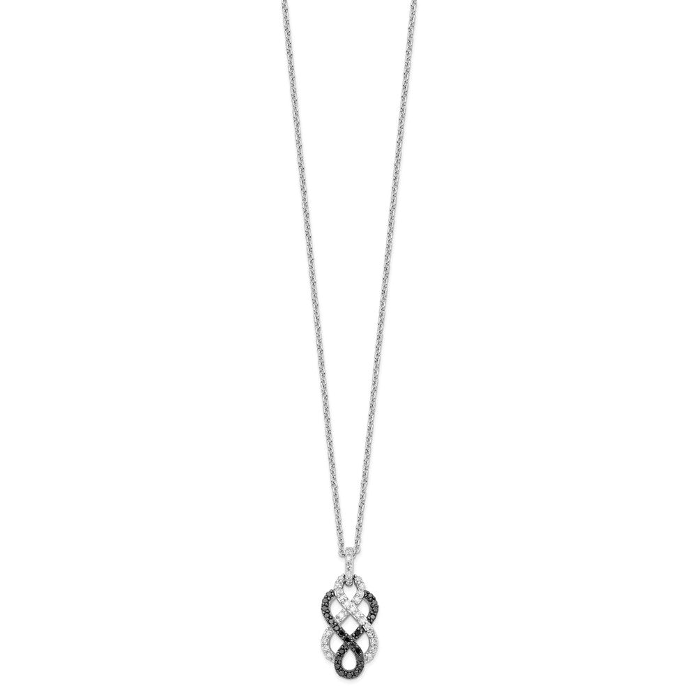 Sterling Silver White Night Rhodium-Plated Black And Diamond Intertwined Infinity Symbol 18 Inch Necklace With 2 Extender