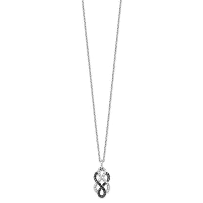 Sterling Silver White Night Rhodium-Plated Black And Diamond Intertwined Infinity Symbol 18 Inch Necklace With 2 Extender