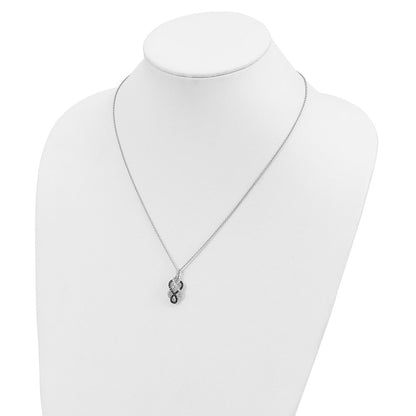 Sterling Silver White Night Rhodium-Plated Black And Diamond Intertwined Infinity Symbol 18 Inch Necklace With 2 Extender