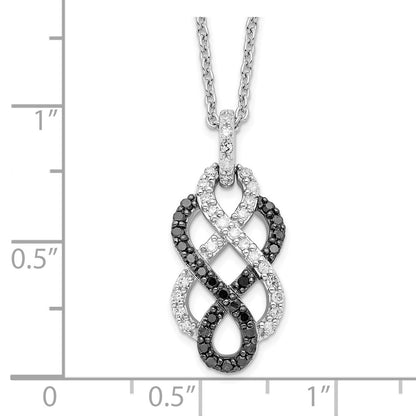 Sterling Silver White Night Rhodium-Plated Black And Diamond Intertwined Infinity Symbol 18 Inch Necklace With 2 Extender