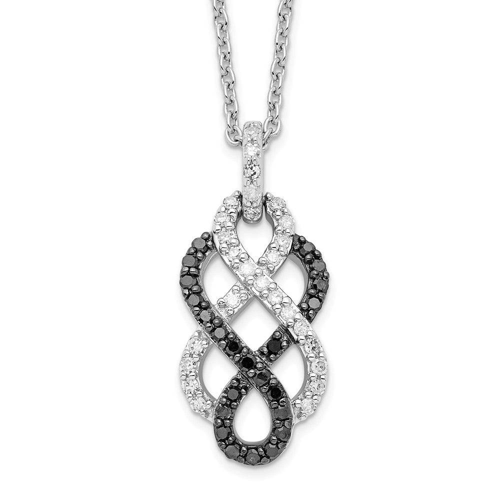 Sterling Silver White Night Rhodium-Plated Black And Diamond Intertwined Infinity Symbol 18 Inch Necklace With 2 Extender