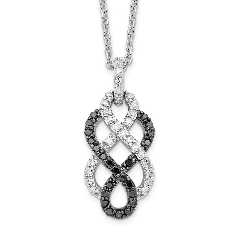 Sterling Silver White Night Rhodium-Plated Black And Diamond Intertwined Infinity Symbol 18 Inch Necklace With 2 Extender