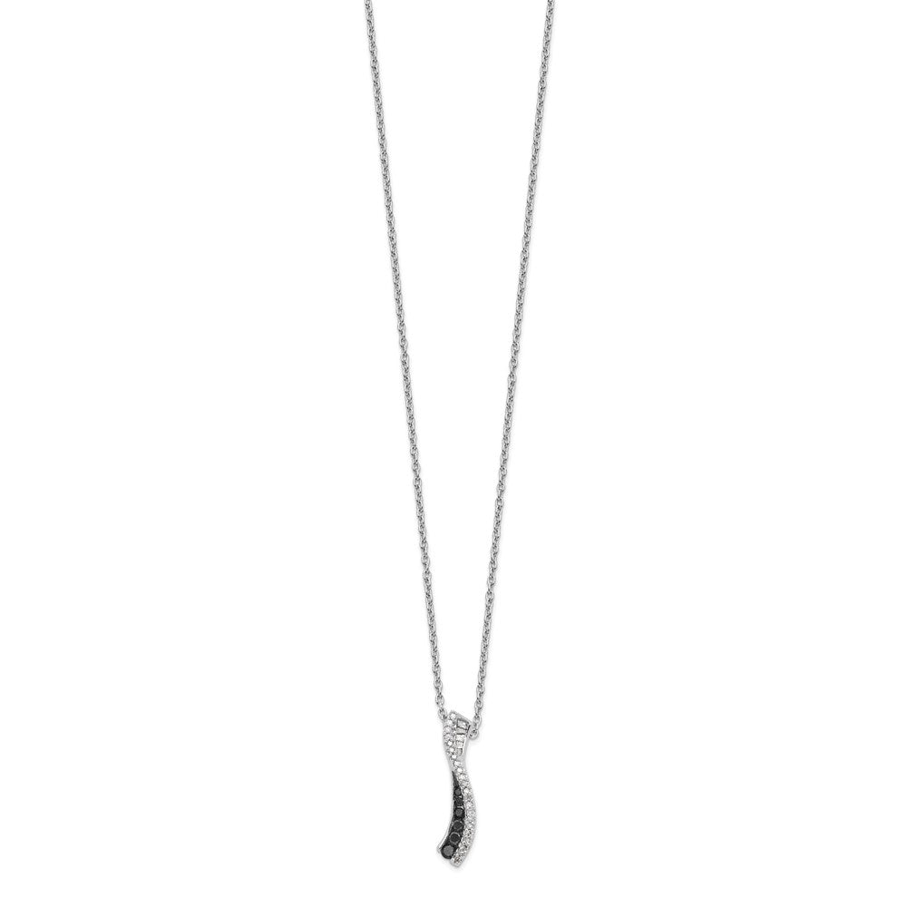 Sterling Silver White Night Rhodium-Plated Black And Diamond 18 Inch Necklace With 2 Extender