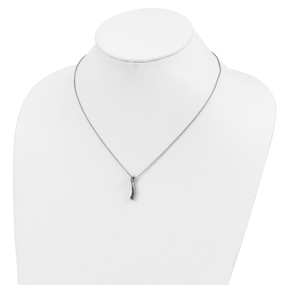 Sterling Silver White Night Rhodium-Plated Black And Diamond 18 Inch Necklace With 2 Extender