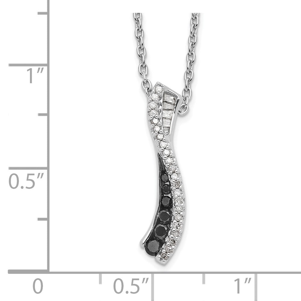 Sterling Silver White Night Rhodium-Plated Black And Diamond 18 Inch Necklace With 2 Extender