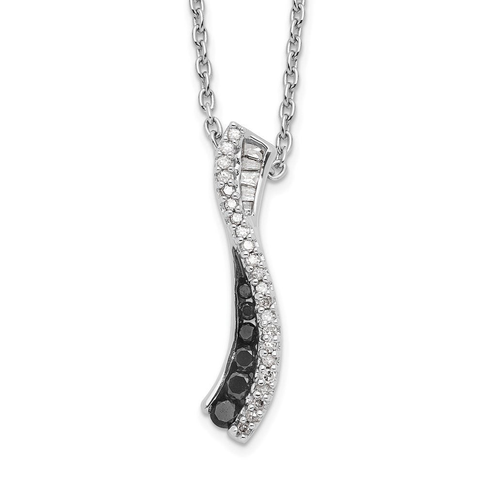 Sterling Silver White Night Rhodium-Plated Black And Diamond 18 Inch Necklace With 2 Extender