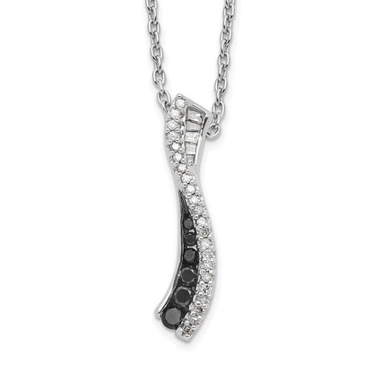 Sterling Silver White Night Rhodium-Plated Black And Diamond 18 Inch Necklace With 2 Extender