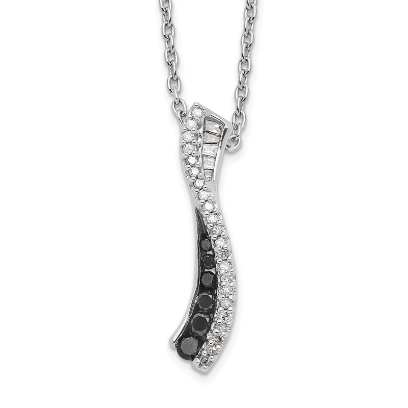 Sterling Silver White Night Rhodium-Plated Black And Diamond 18 Inch Necklace With 2 Extender