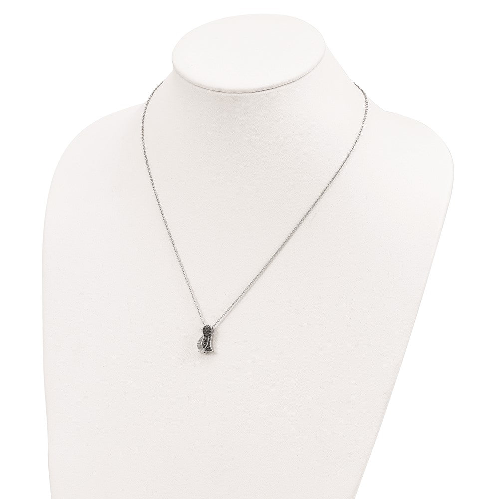 Sterling Silver White Night Rhodium-Plated Black And Diamond Penguin 18 Inch Necklace With 2 Extender