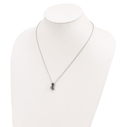 Sterling Silver White Night Rhodium-Plated Black And Diamond Penguin 18 Inch Necklace With 2 Extender